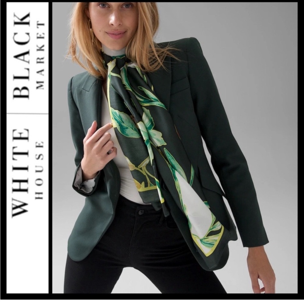 White House Black Market Green and White Scarf